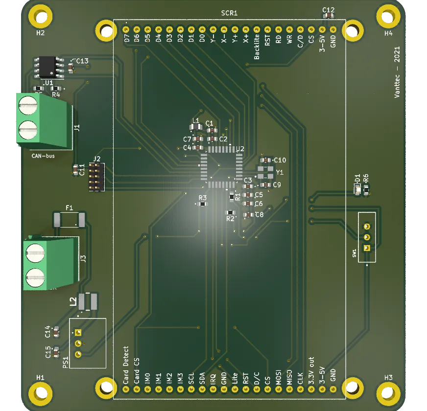 Front render of the STM32 vehicle status display PCB